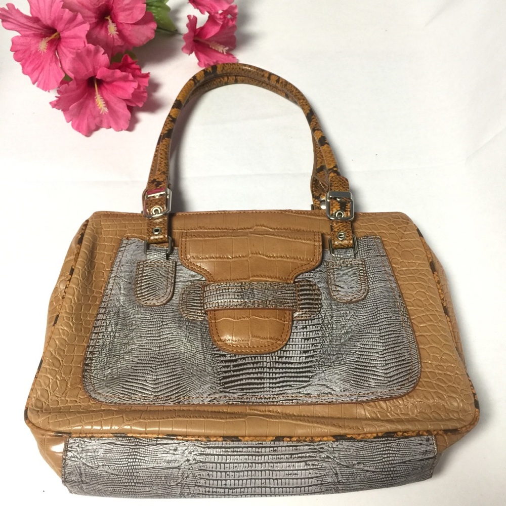 MX Tan and Gray Faux Hand/Shoulder Bag